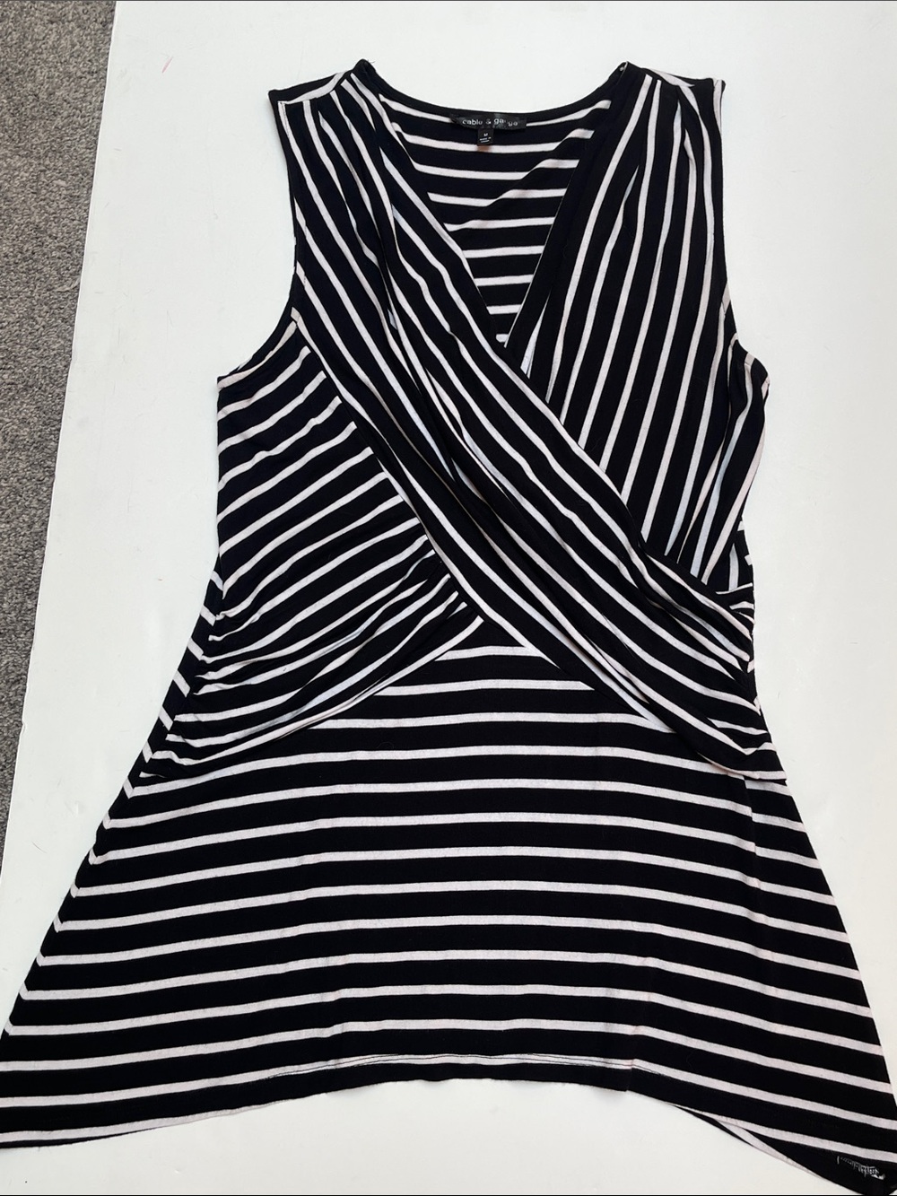 Cable & Gauge black and white striped sleeveless tunic with sharkbite hemline